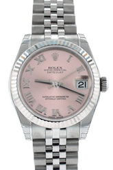 Rolex Datejust 31 Pink Dial White Gold Fluted Bezel Jubilee Ladies Watch 178274